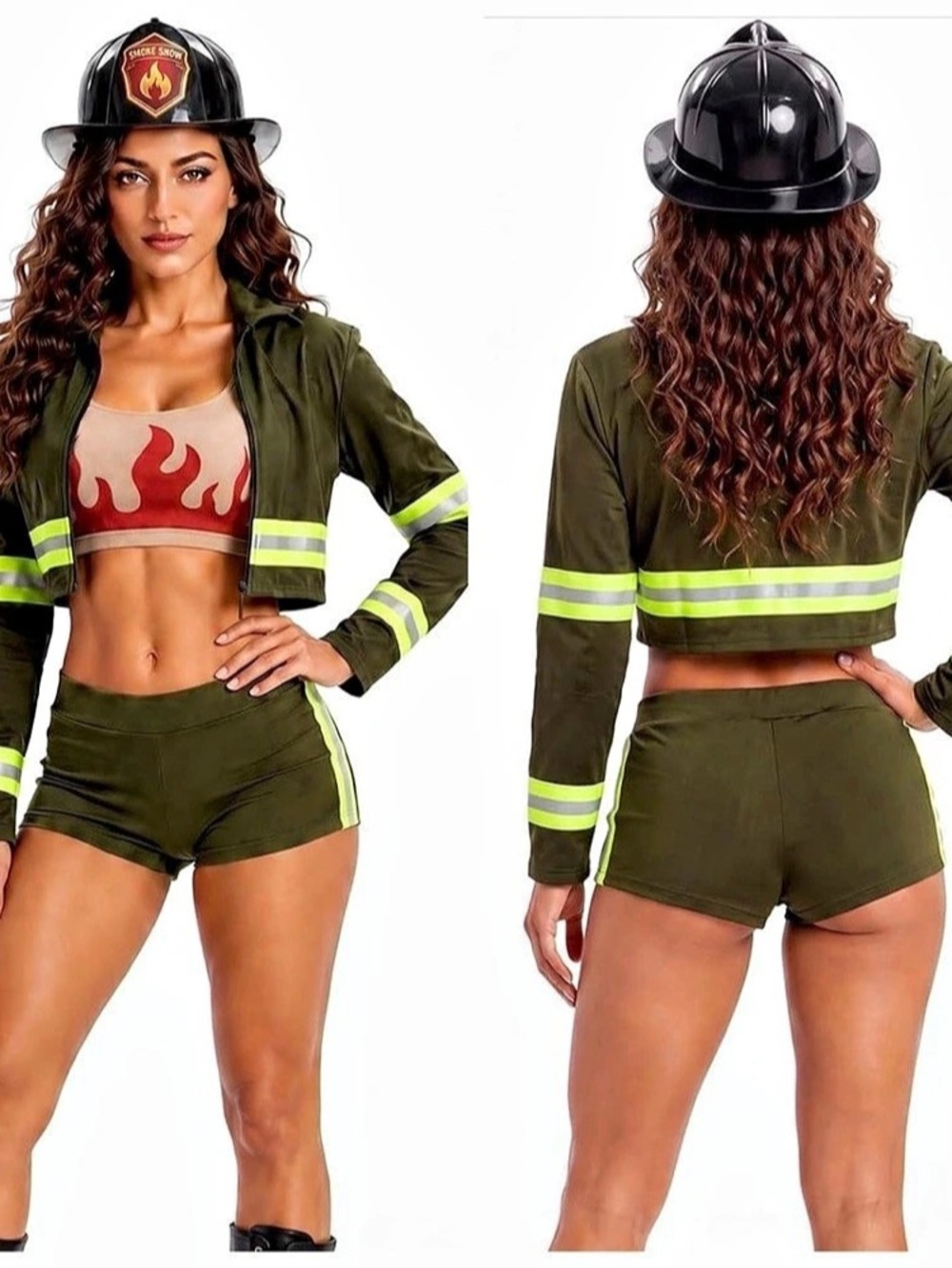 4 PCS Firefighter Costume for Women, Olive Green Halloween Costume, size small